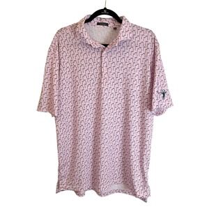 TurtleSon Pink Palm Tree Longhorn Embroidered Golf Polo Shirt Mens Large